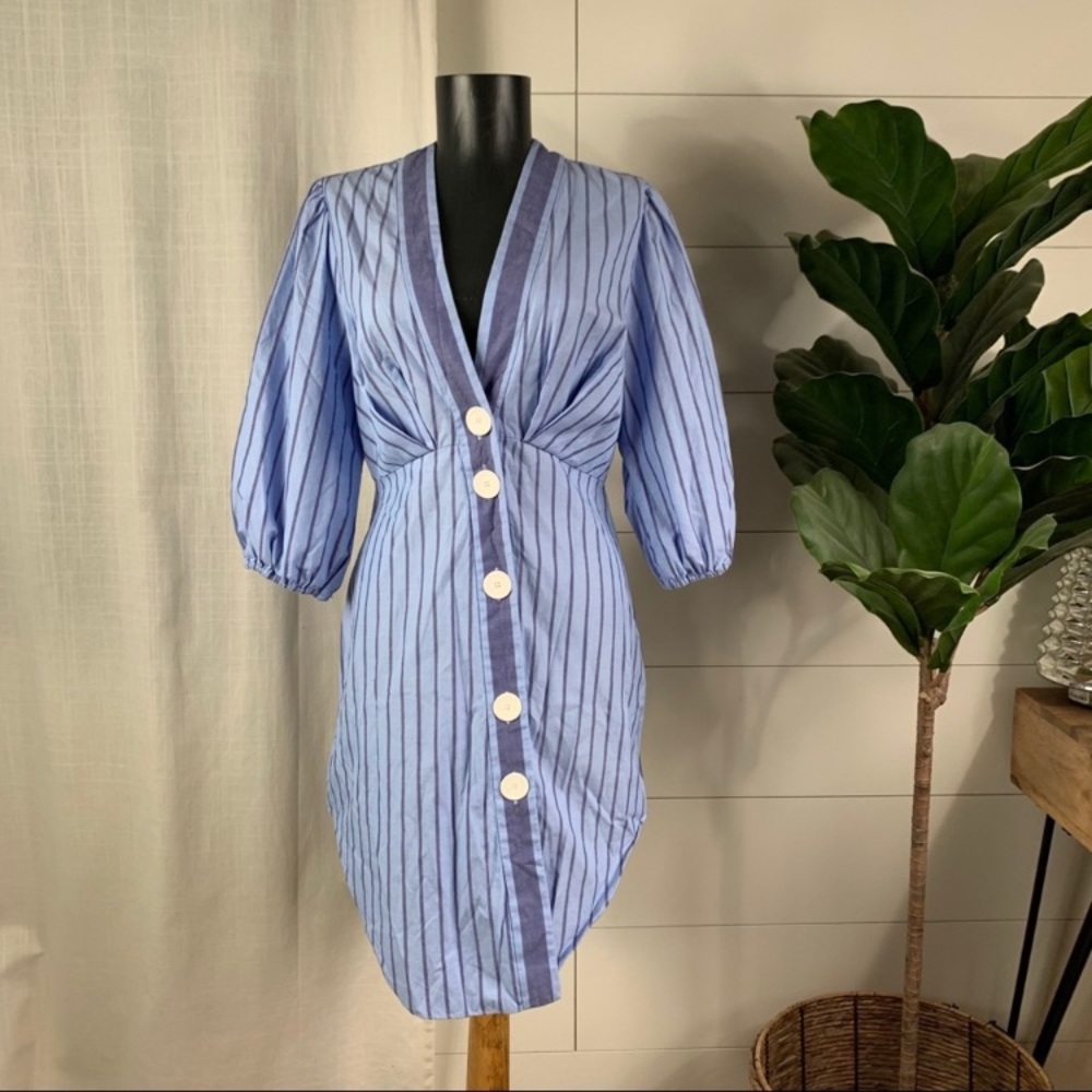 Zara Bell Sleeves Blue Stripe Dress US Small